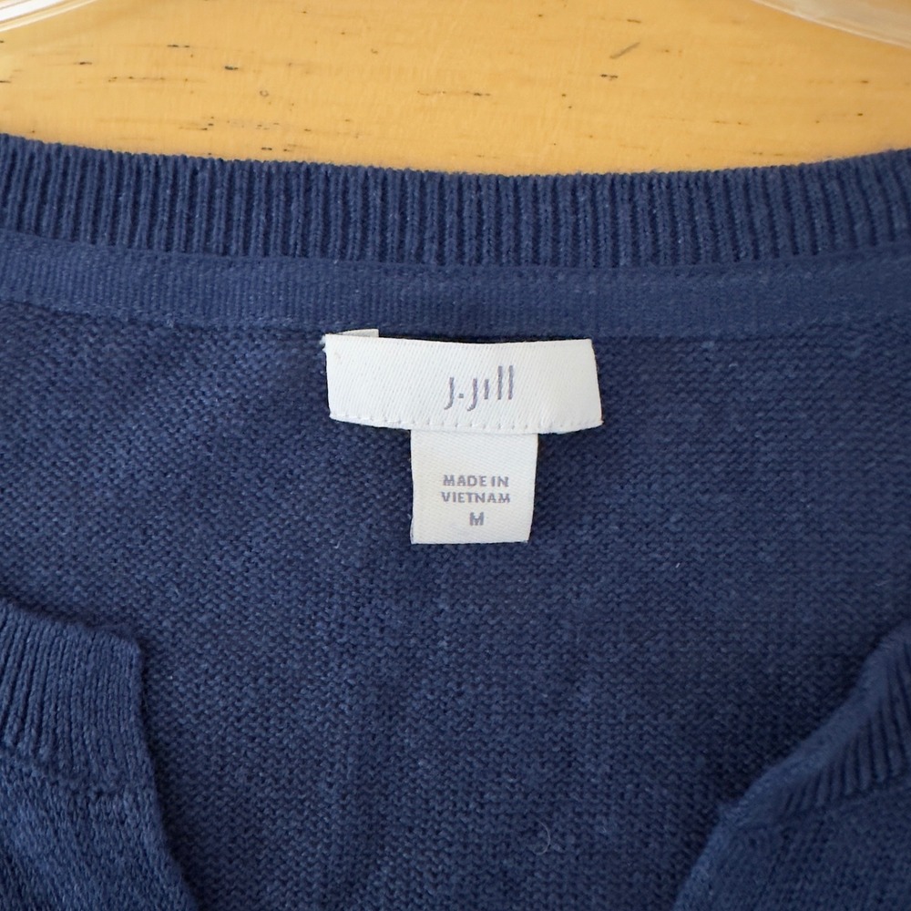 J Jill Knit Tunic Top Button Sleeve Detail Casual Blue V Neck Layering M - Picture 3 of 5